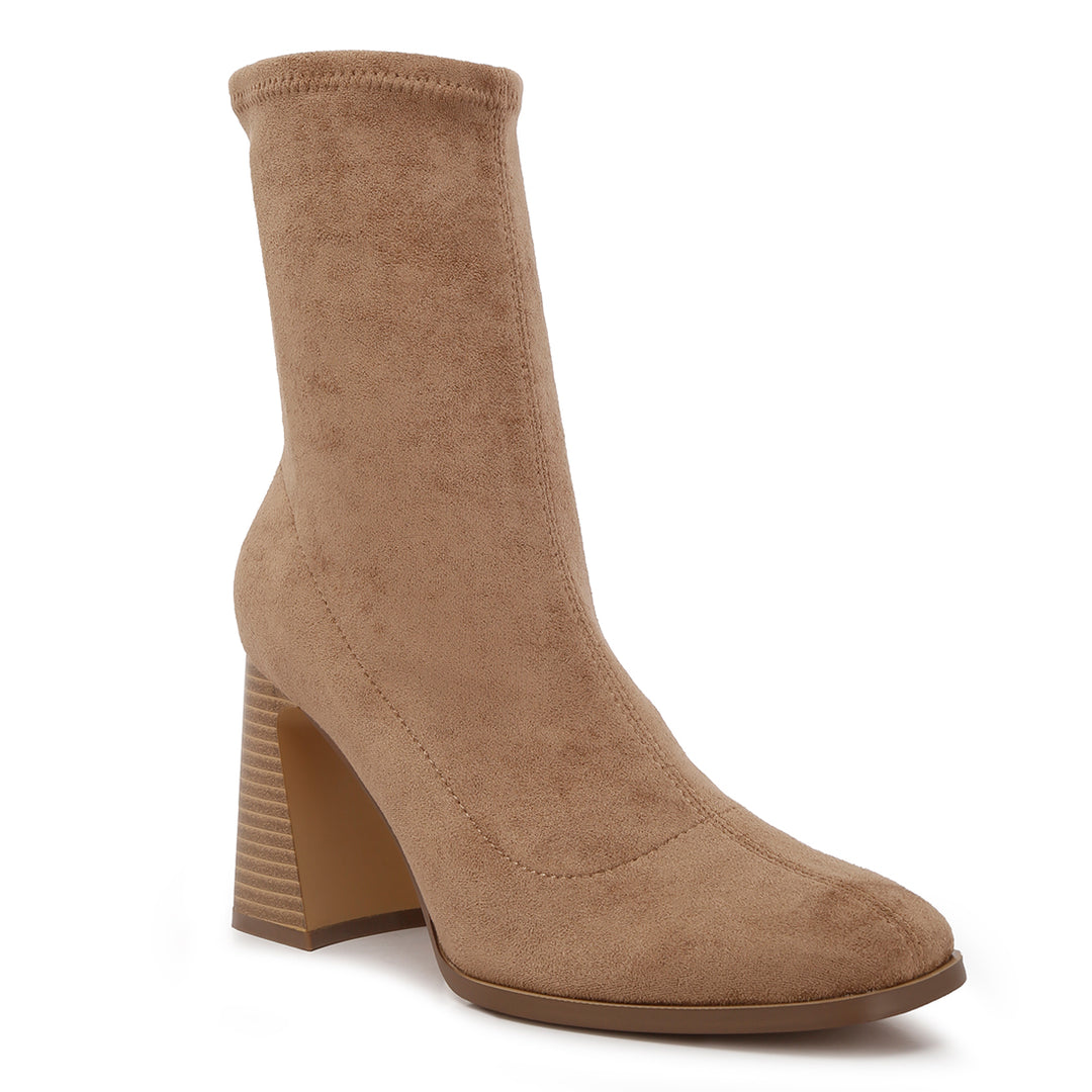 candid flared block heel boots#color_taupe