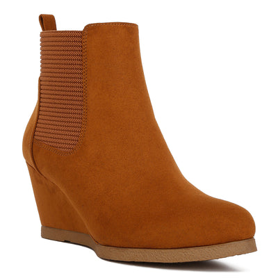 wedge heel ankle length boots#color_tan