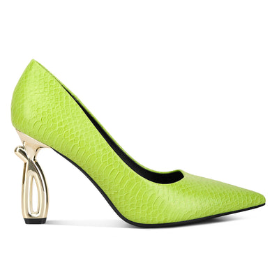 snake print fantasy heel pumps#color_lime