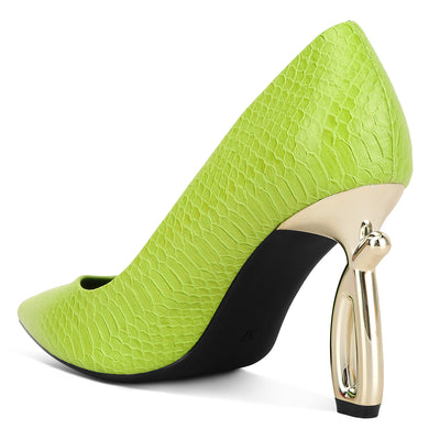 snake print fantasy heel pumps#color_lime