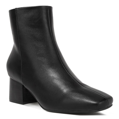 Davia leather square toe ankle boots#color_black