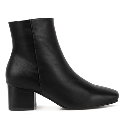 Davia leather square toe ankle boots#color_black