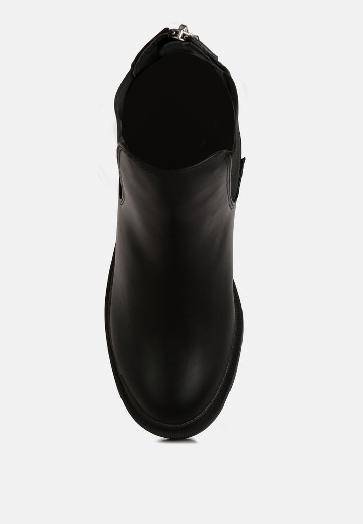 women block heel platform chelsea boots#color_black