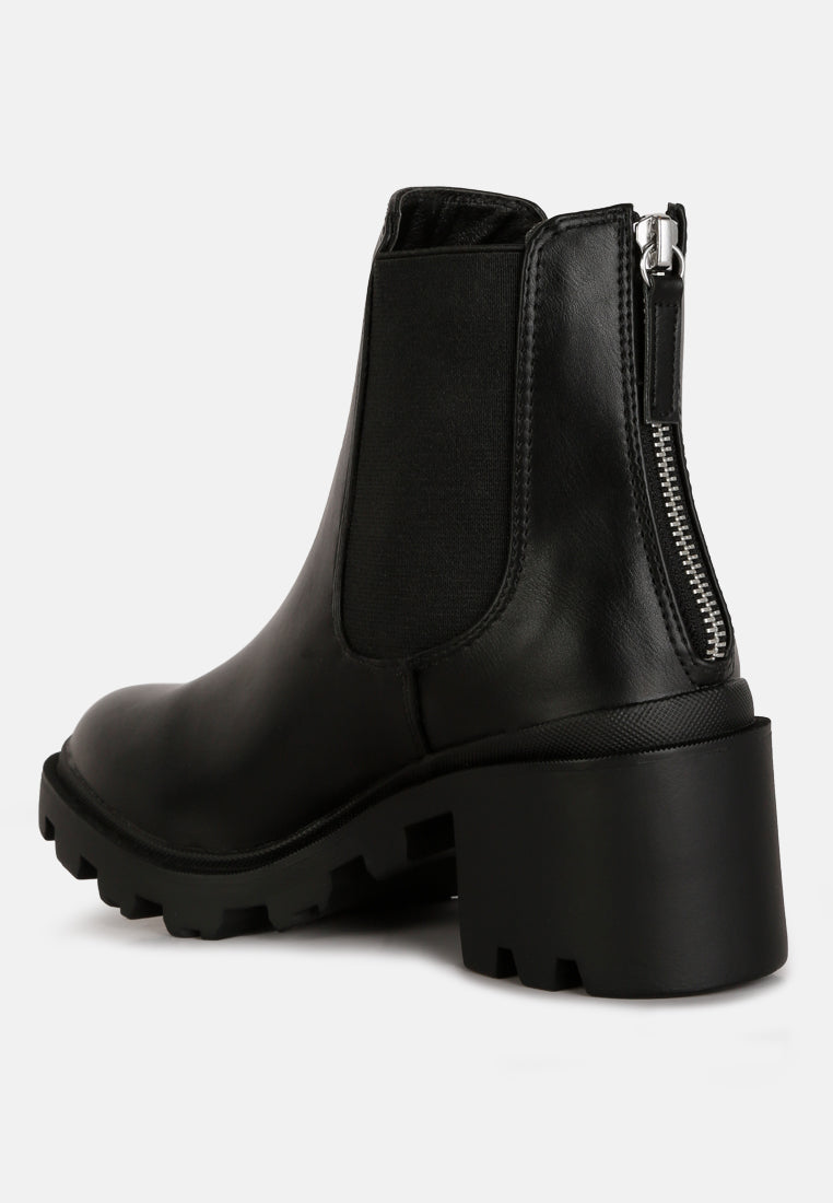 women block heel platform chelsea boots#color_black