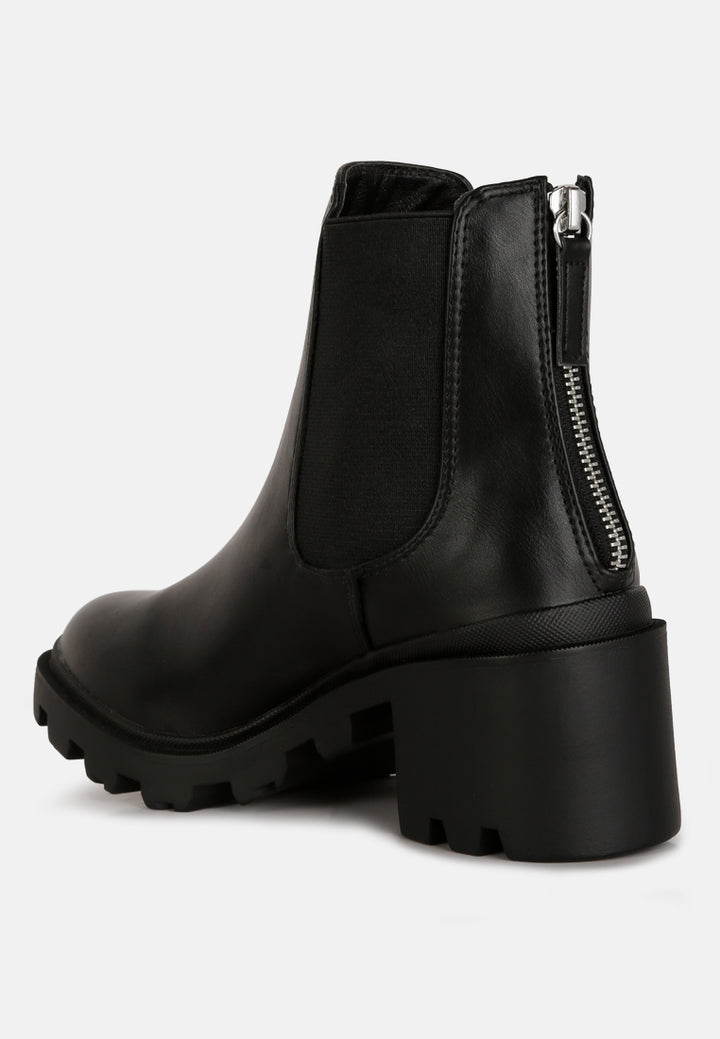 women block heel platform chelsea boots#color_black