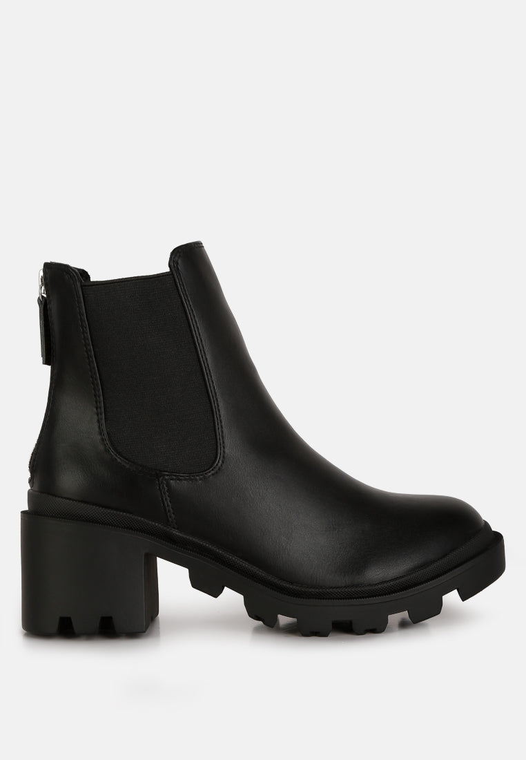 women block heel platform chelsea boots#color_black