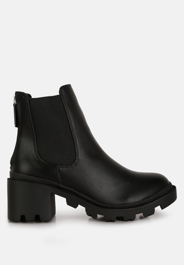 women block heel platform chelsea boots#color_black