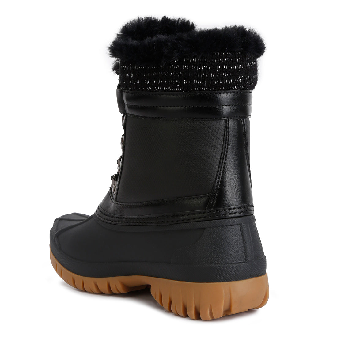 capucine fur collar contrasting lug sole boots#color_black