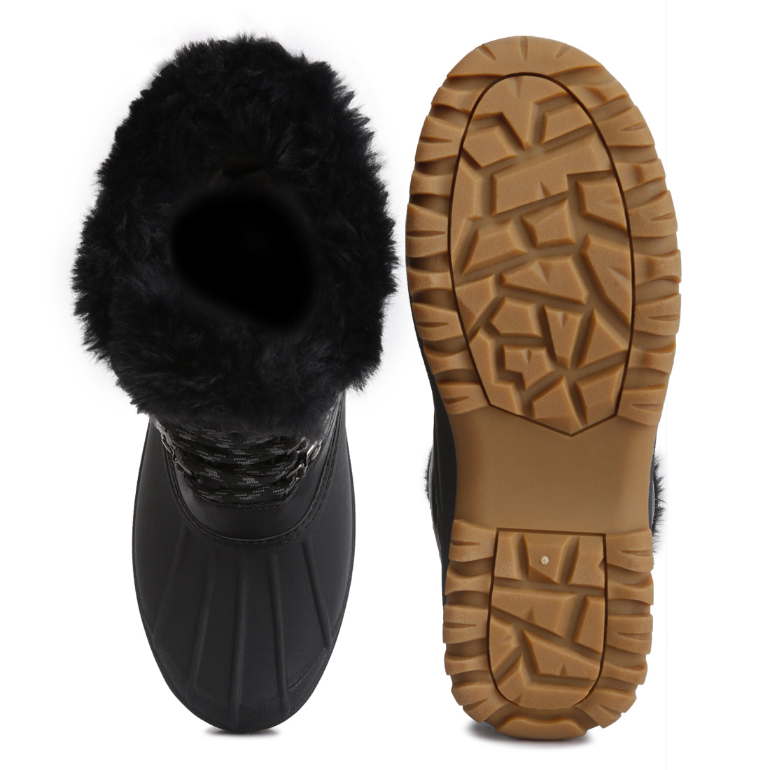 capucine fur collar contrasting lug sole boots#color_black