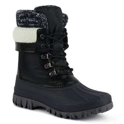 delphine knitted collar lace up boots#color_black
