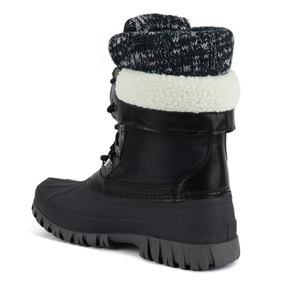 delphine knitted collar lace up boots#color_black