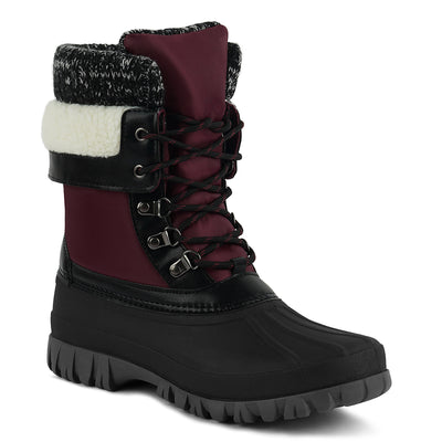 delphine knitted collar lace up boots#color_burgundy