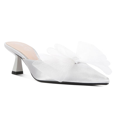 organza bow embellished mules#color_white