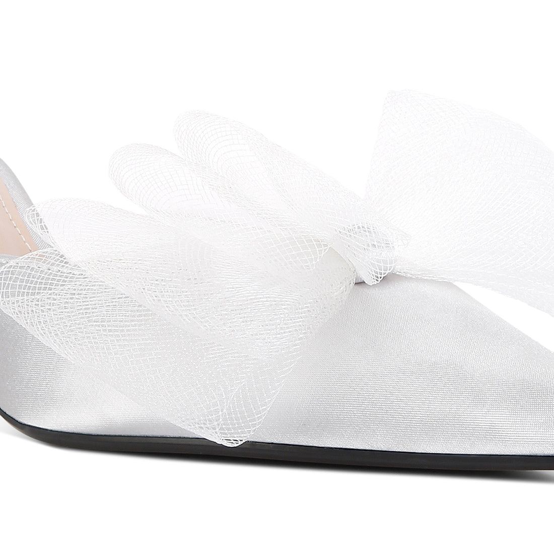 organza bow embellished mules#color_white
