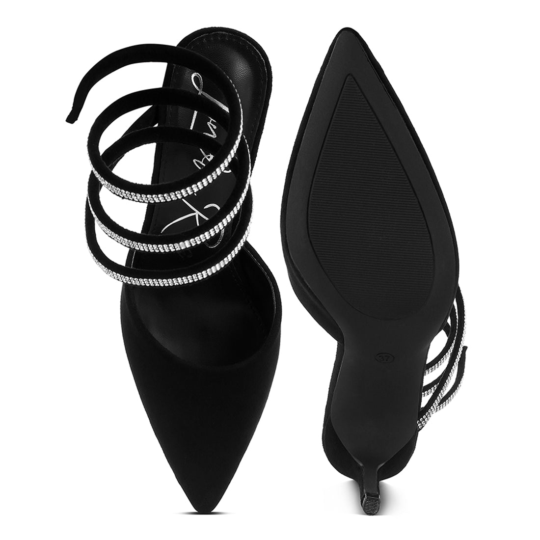 Elvira rihnestone embellished sandals#color_black