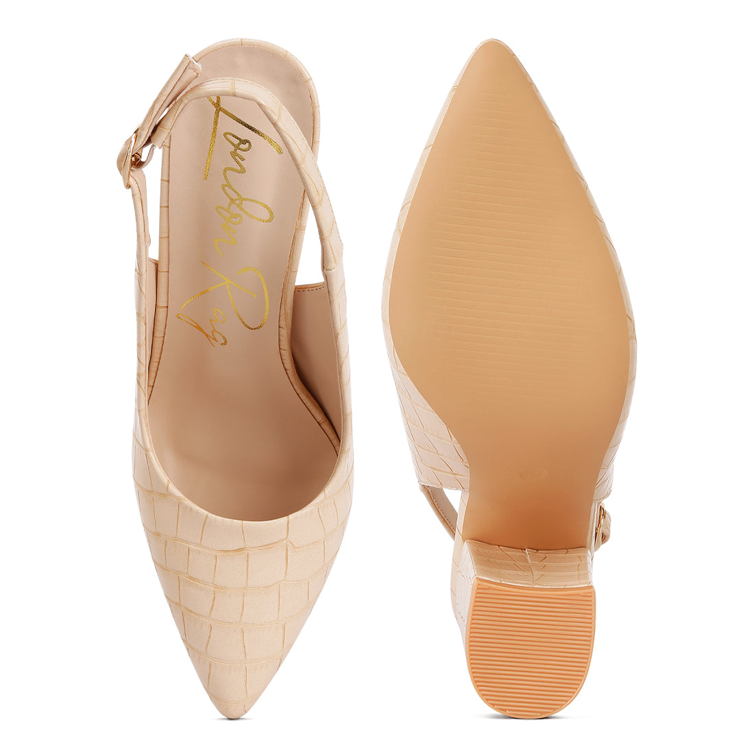 macha croc texture sling back heels#color_beige
