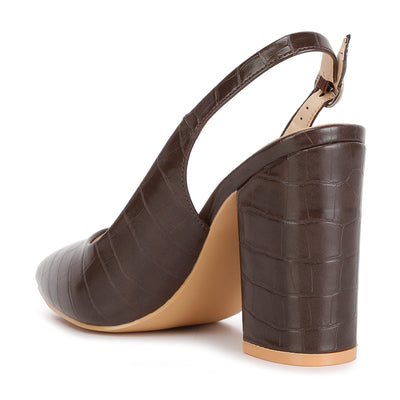 macha croc texture sling back heels#color_brown