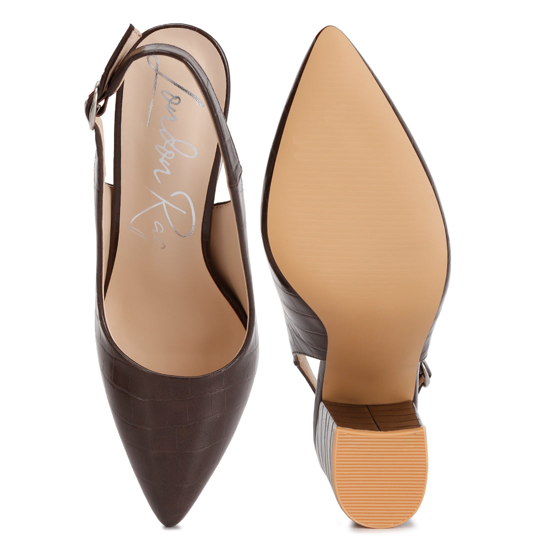 macha croc texture sling back heels#color_brown