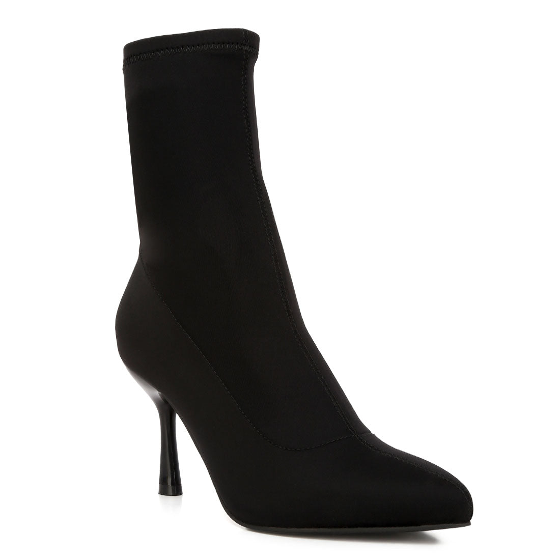 solid mid heel sock boots#color_black