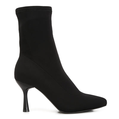 solid mid heel sock boots#color_black
