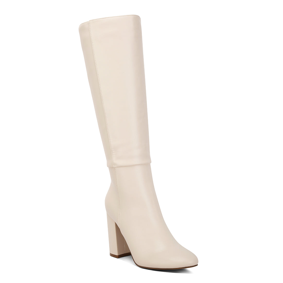 block heel calf length boots#color_beige