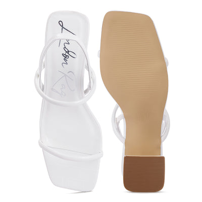 sling back slip on block heel sandals#color_white