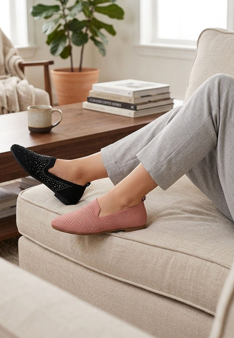 women rhinestone embellished pull tab loafers#color_pink