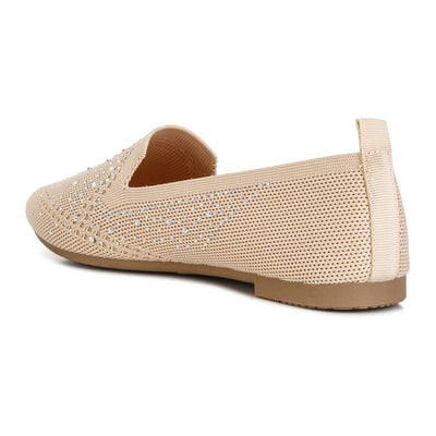rhinestone embellished pull tab loafers#color_beige