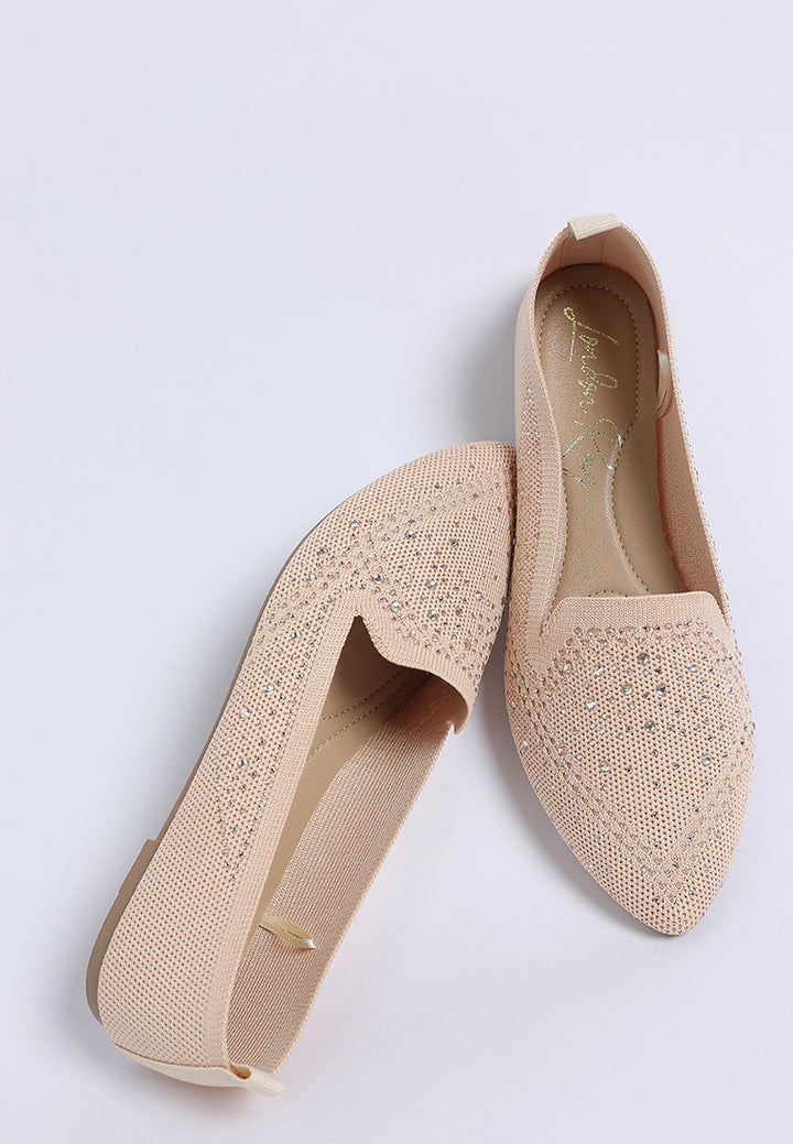 women rhinestone embellished pull tab loafers#color_beige