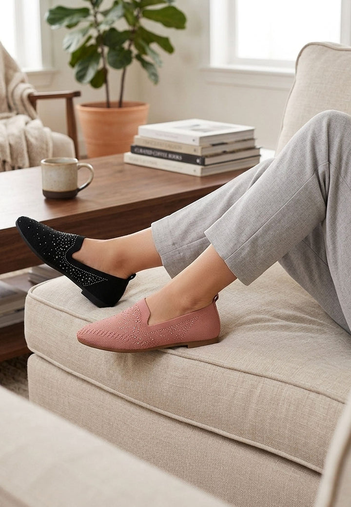 women rhinestone embellished pull tab loafers#color_black