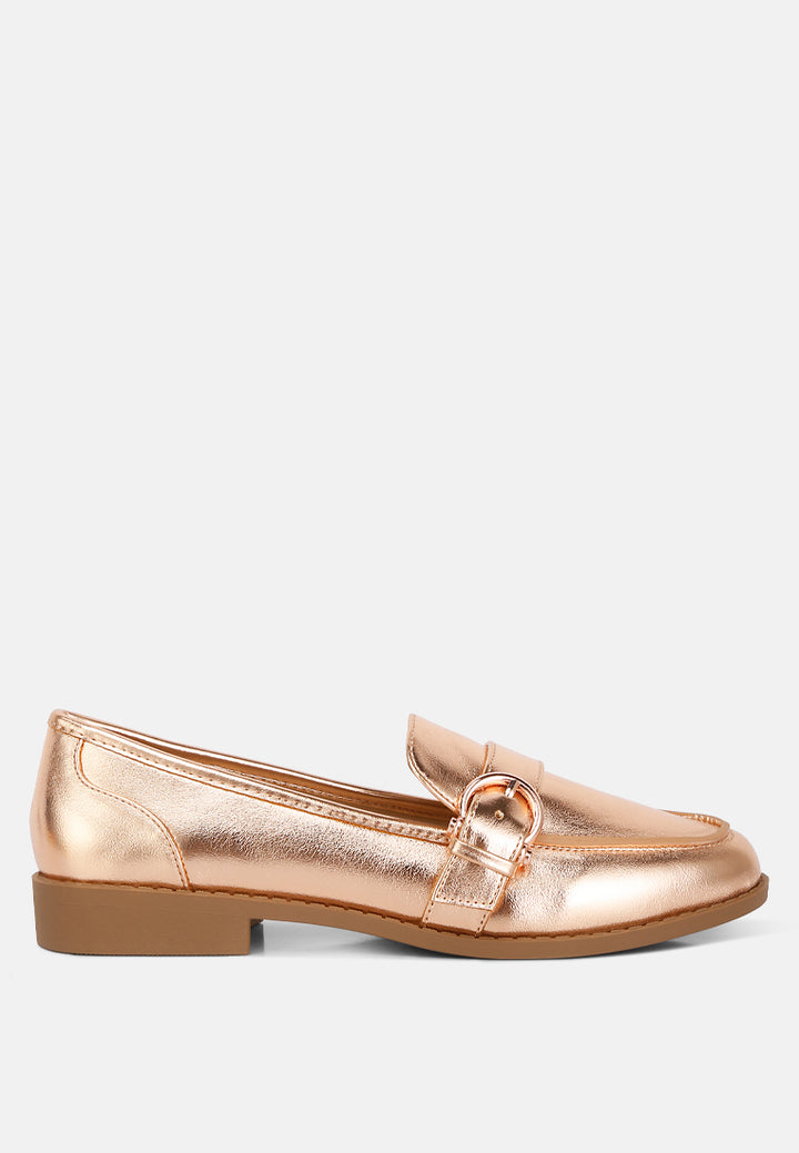 women haruka metallic pu loafers#color_rose-gold