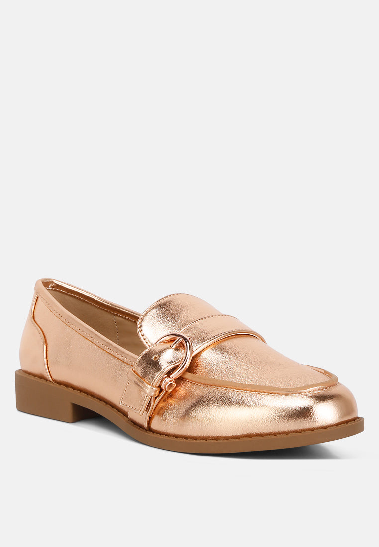 women haruka metallic pu loafers#color_rose-gold