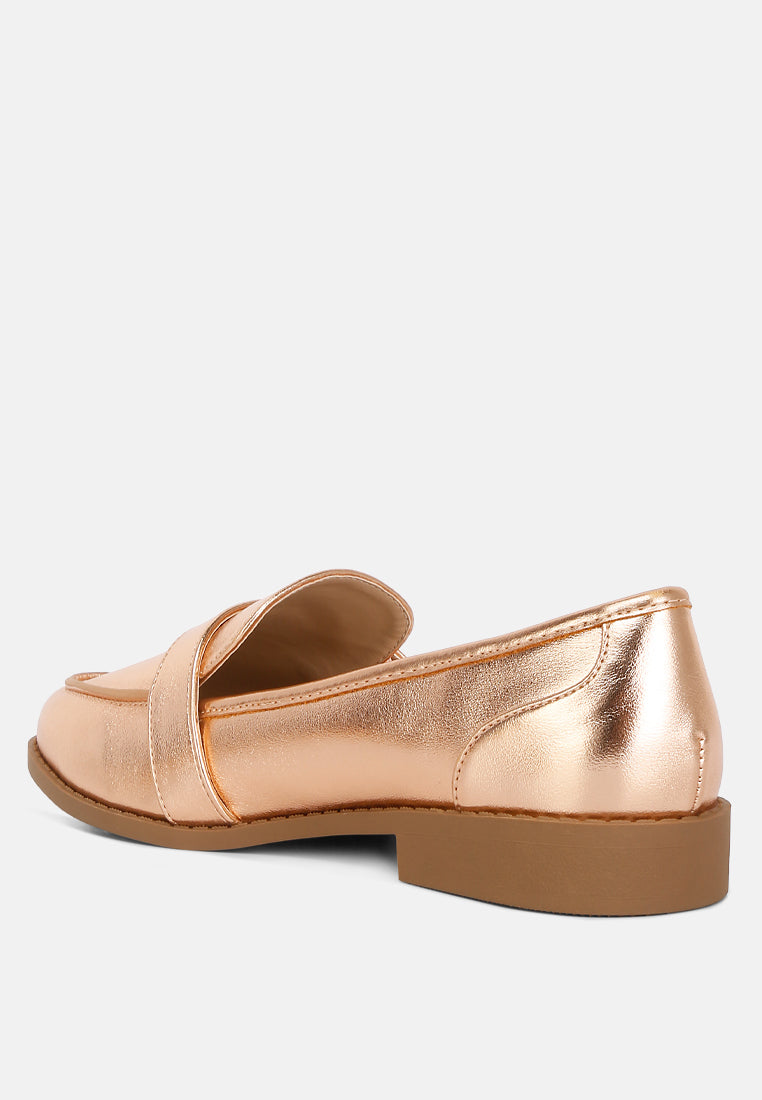 women haruka metallic pu loafers#color_rose-gold