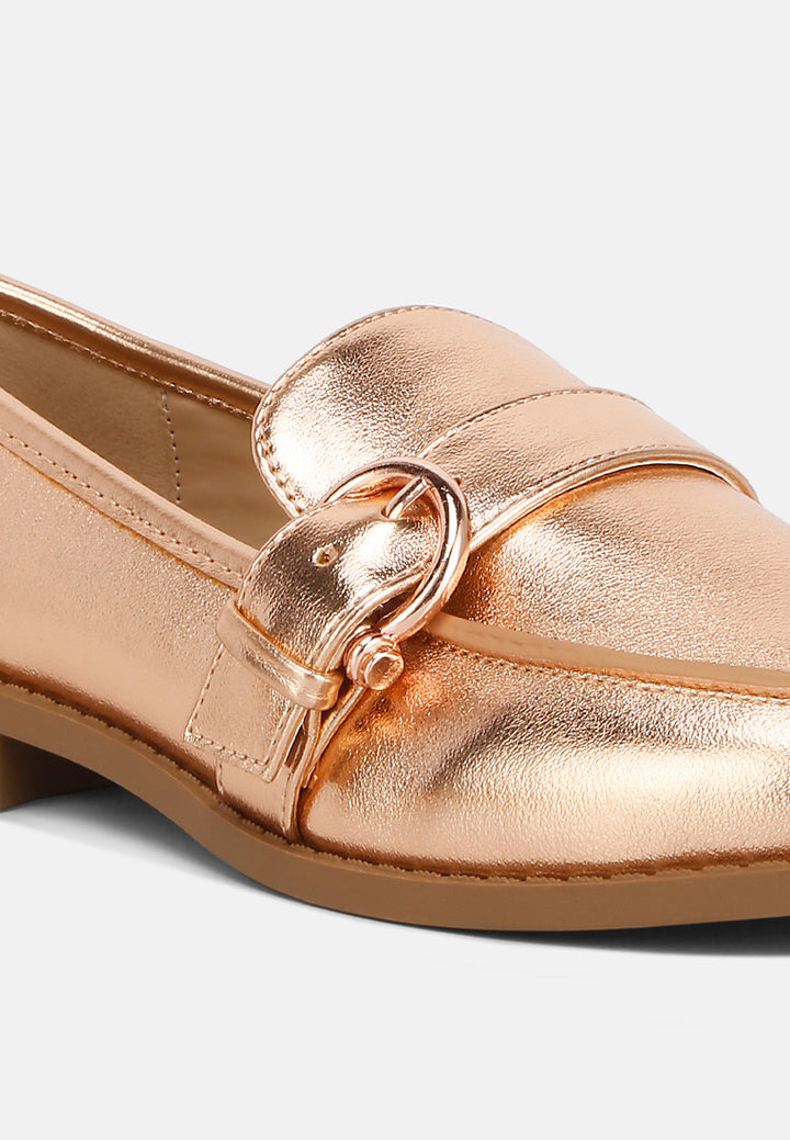 women haruka metallic pu loafers#color_rose-gold