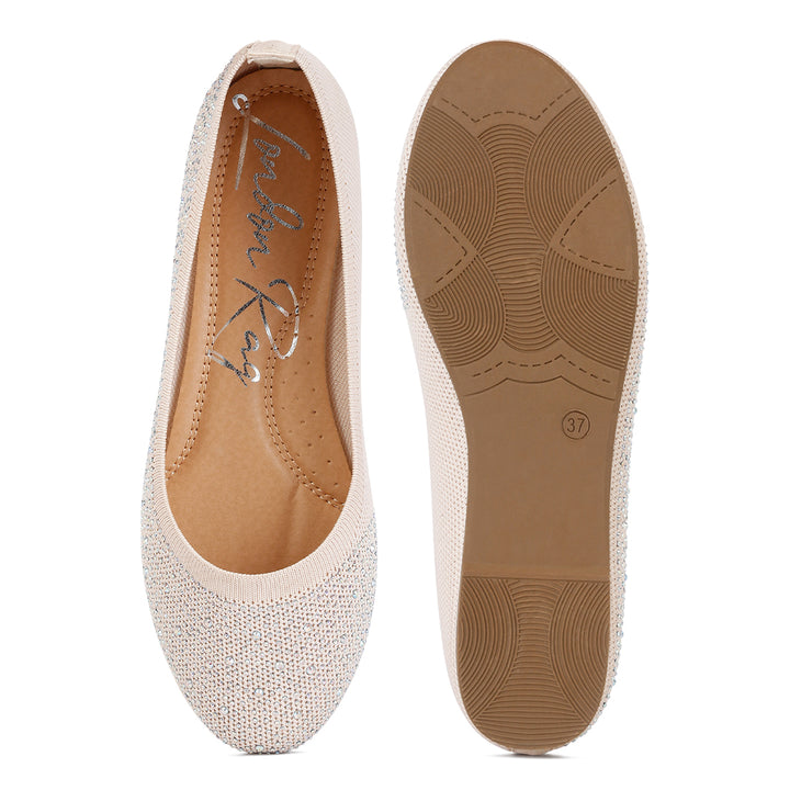 rhinestone embellished ballet flats#color_beige