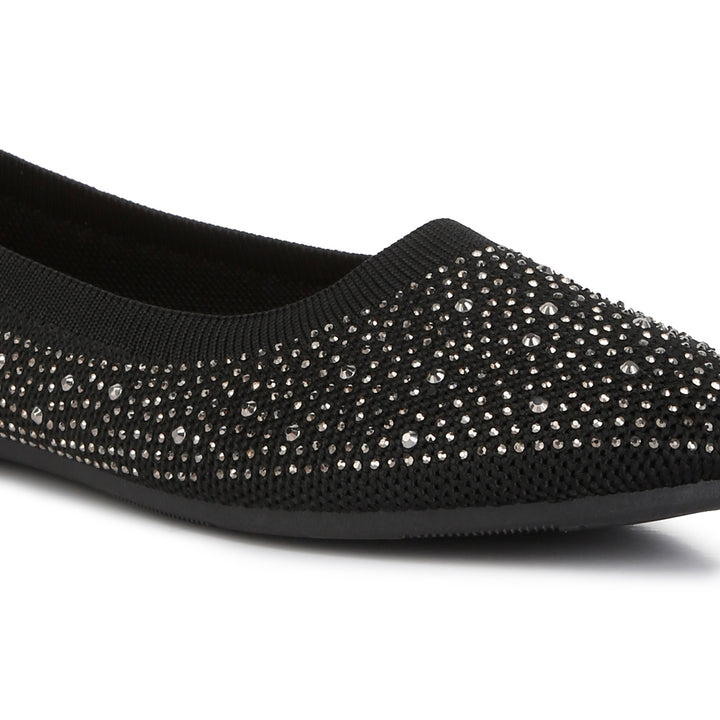 rhinestone embellished ballet flats#color_black