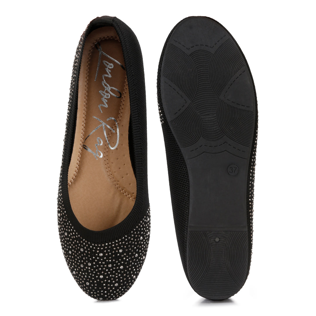 rhinestone embellished ballet flats#color_black