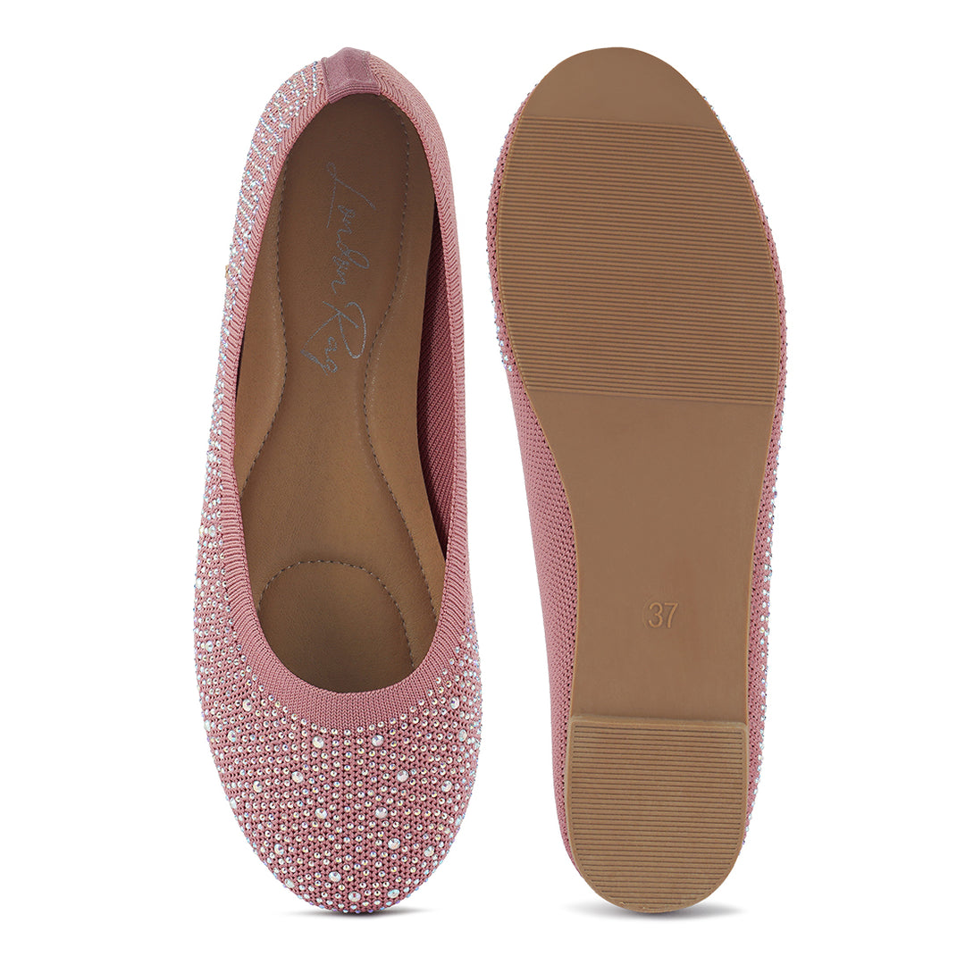 rhinestone embellished ballet flats#color_pink