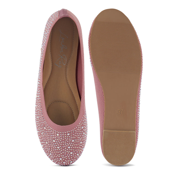 rhinestone embellished ballet flats#color_pink