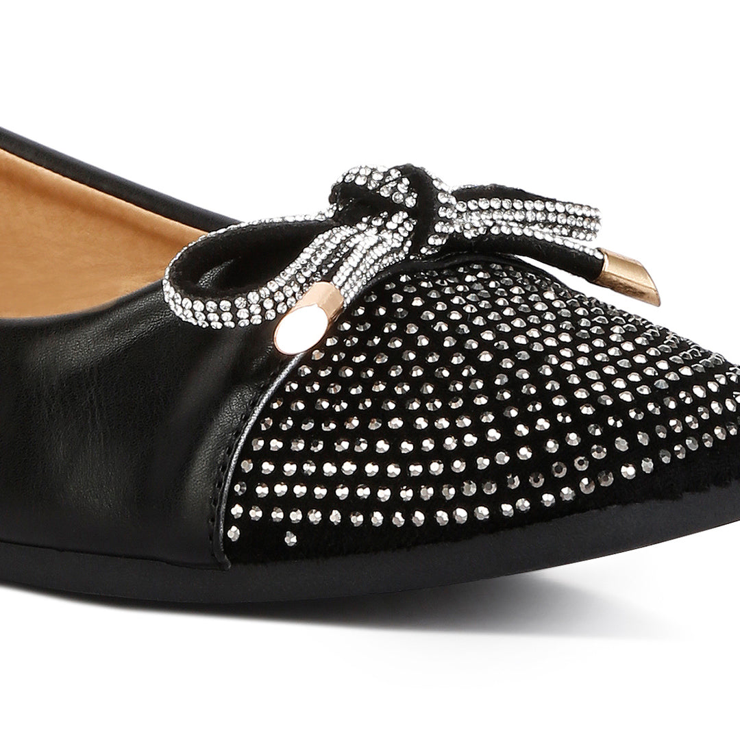 rhinestones embellished toe cap ballerinas#color_black