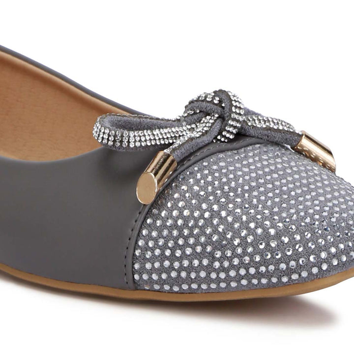 rhinestones embellished toe cap ballerinas#color_grey