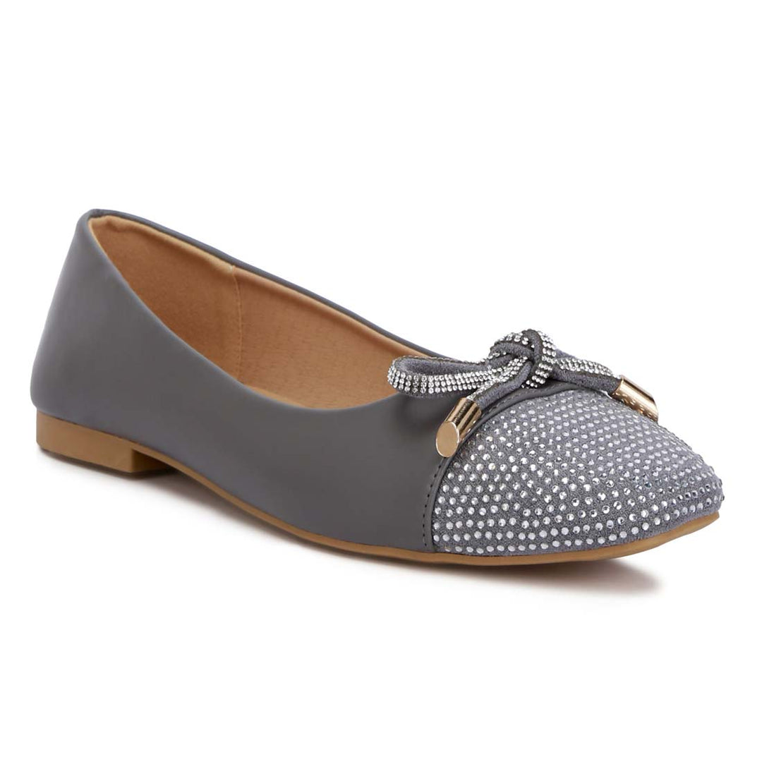 rhinestones embellished toe cap ballerinas#color_grey