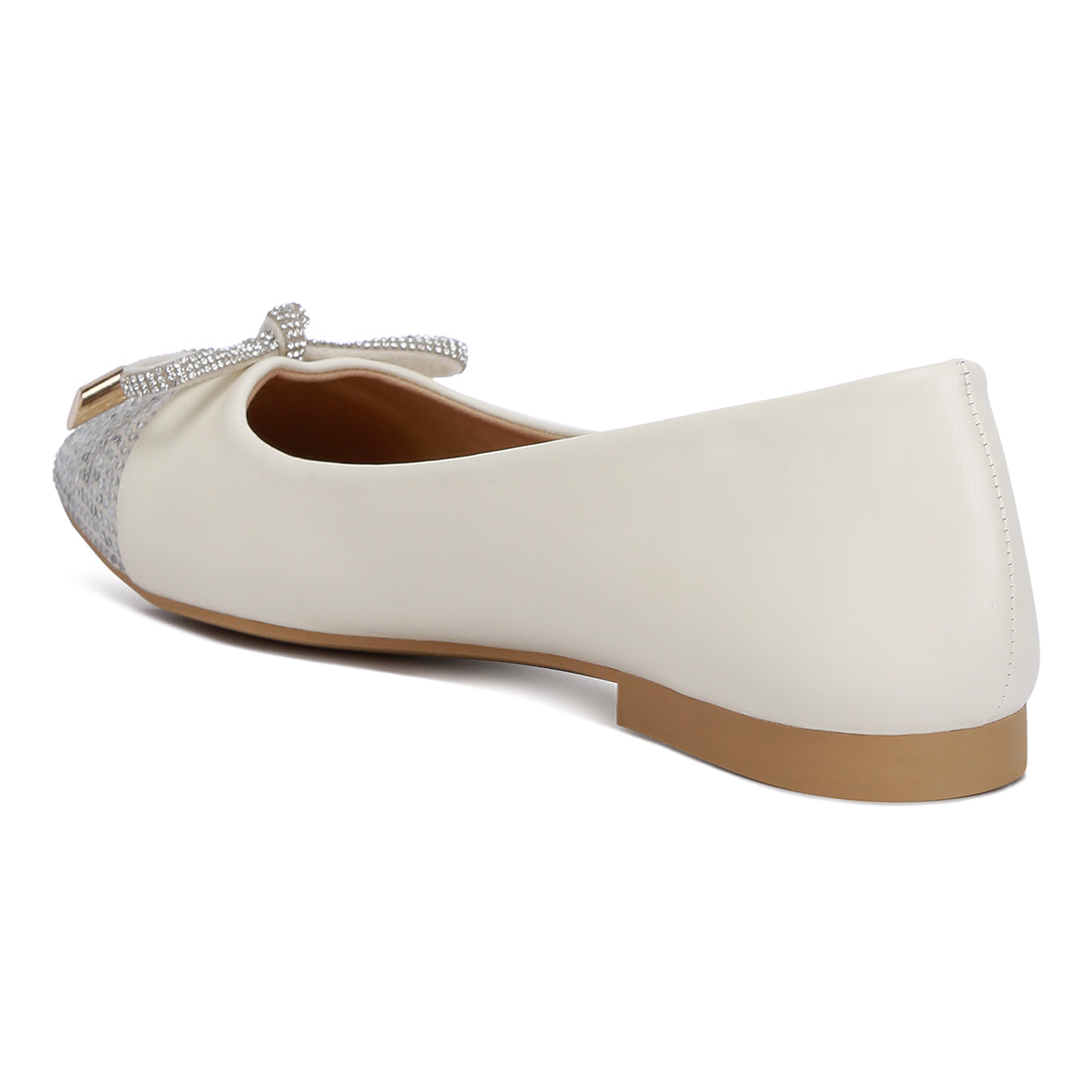 rhinestones embellished toe cap ballerinas#color_off-white