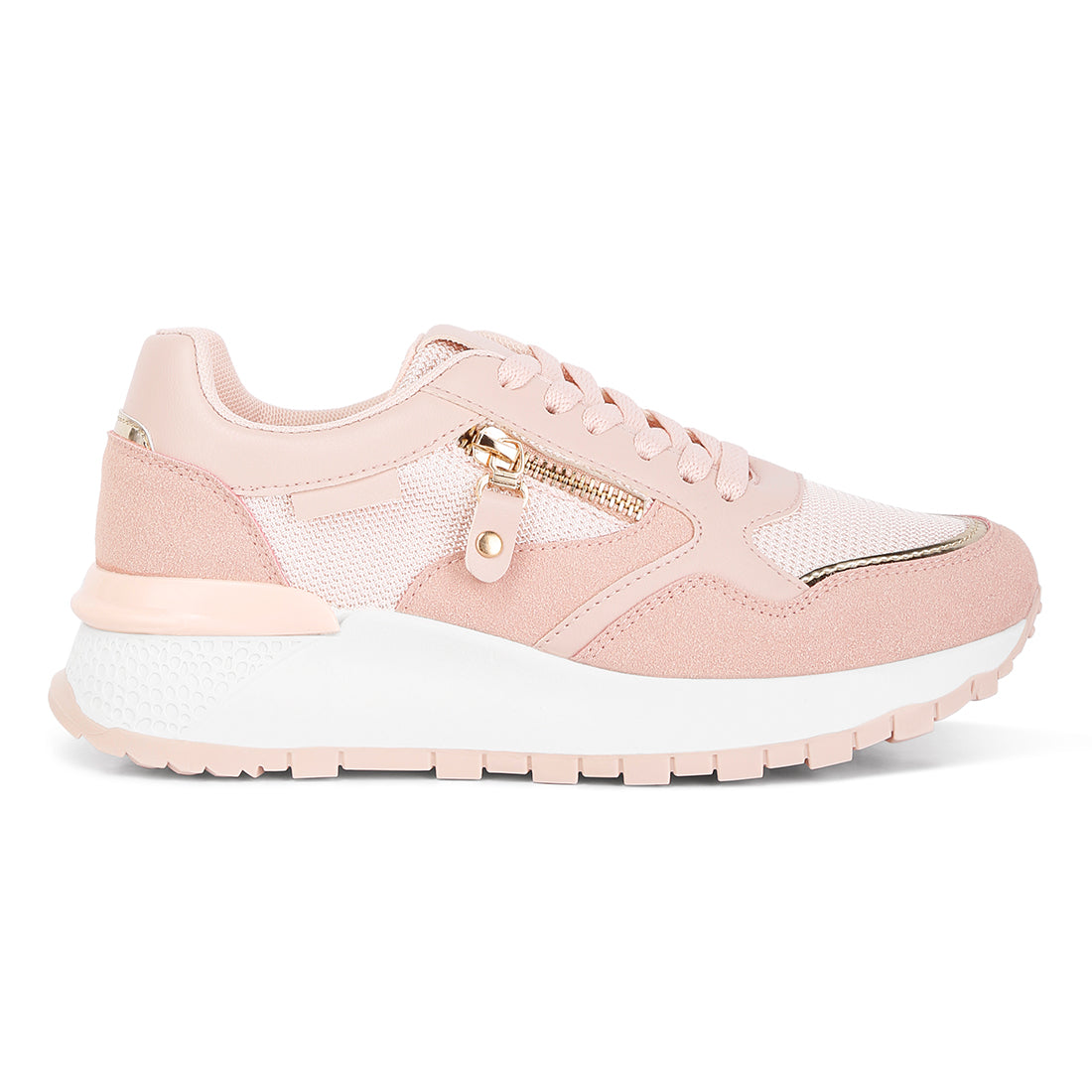 chain detailing lace up sneakers#color_pink