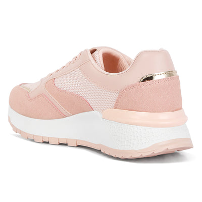 chain detailing lace up sneakers#color_pink