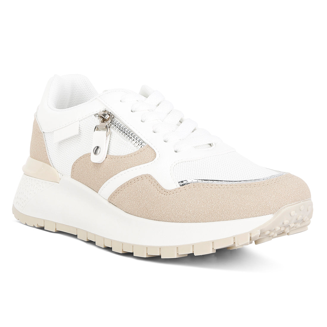 chain detailing lace up sneakers#color_white