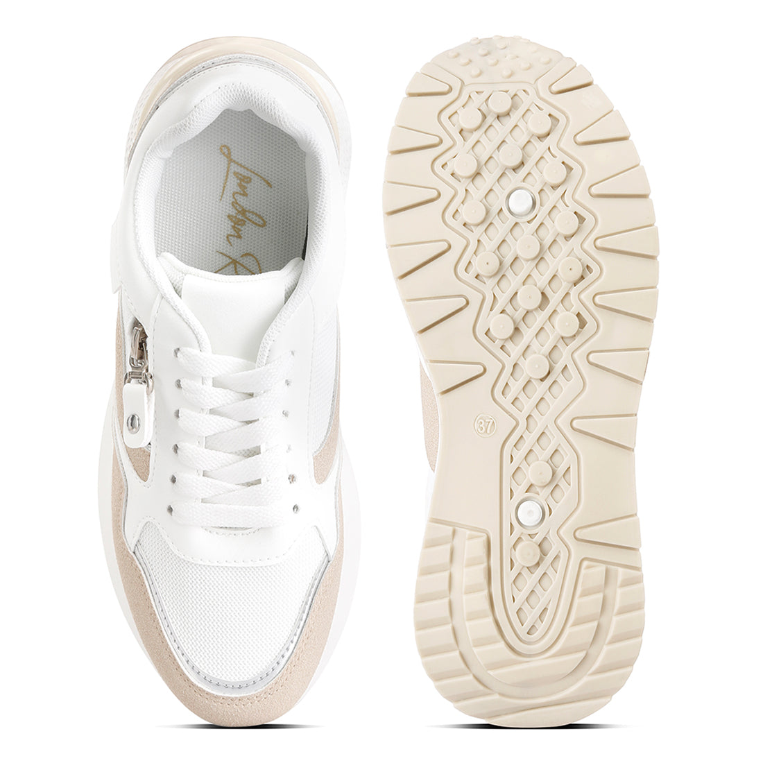 chain detailing lace up sneakers#color_white