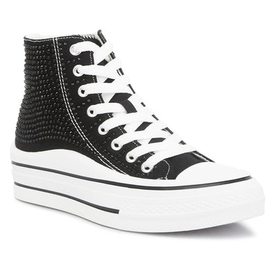 rhinestone embellished ankle length sneakers#color_black