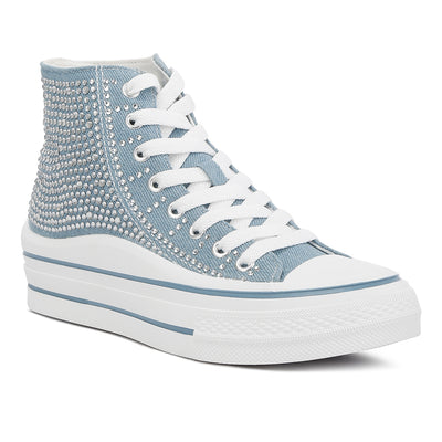 rhinestone embellished ankle length sneakers#color_blue