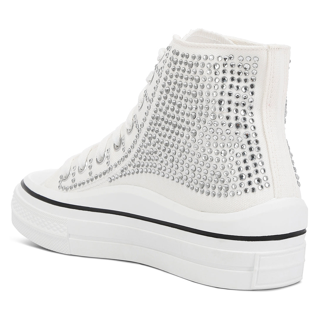 rhinestone embellished ankle length sneakers#color_white